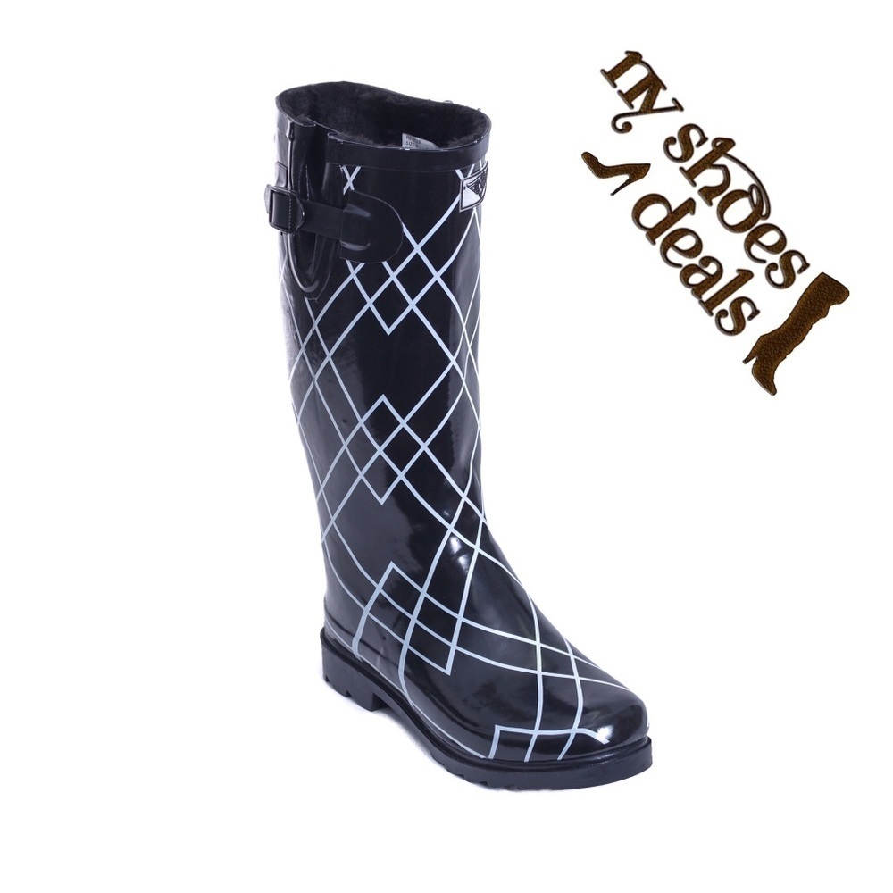 Women Rubber Rain Boots /w Faux Fur Lining, Garden Rainboots, Black, Size 6 NEW